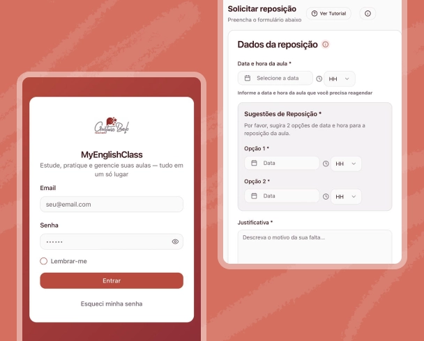 App MyEnglishClass — login e tela inicial